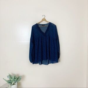 [Lane Bryant] Blue Floral Print Sheer Long Sleeve Top